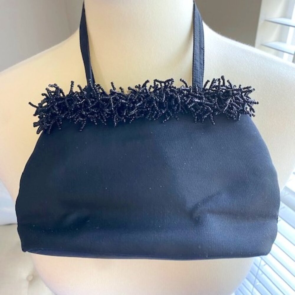 WOMENS SHIRA LEAH CHICAGO BLACK SATIN WITH BEADED TRIM HANDBAG